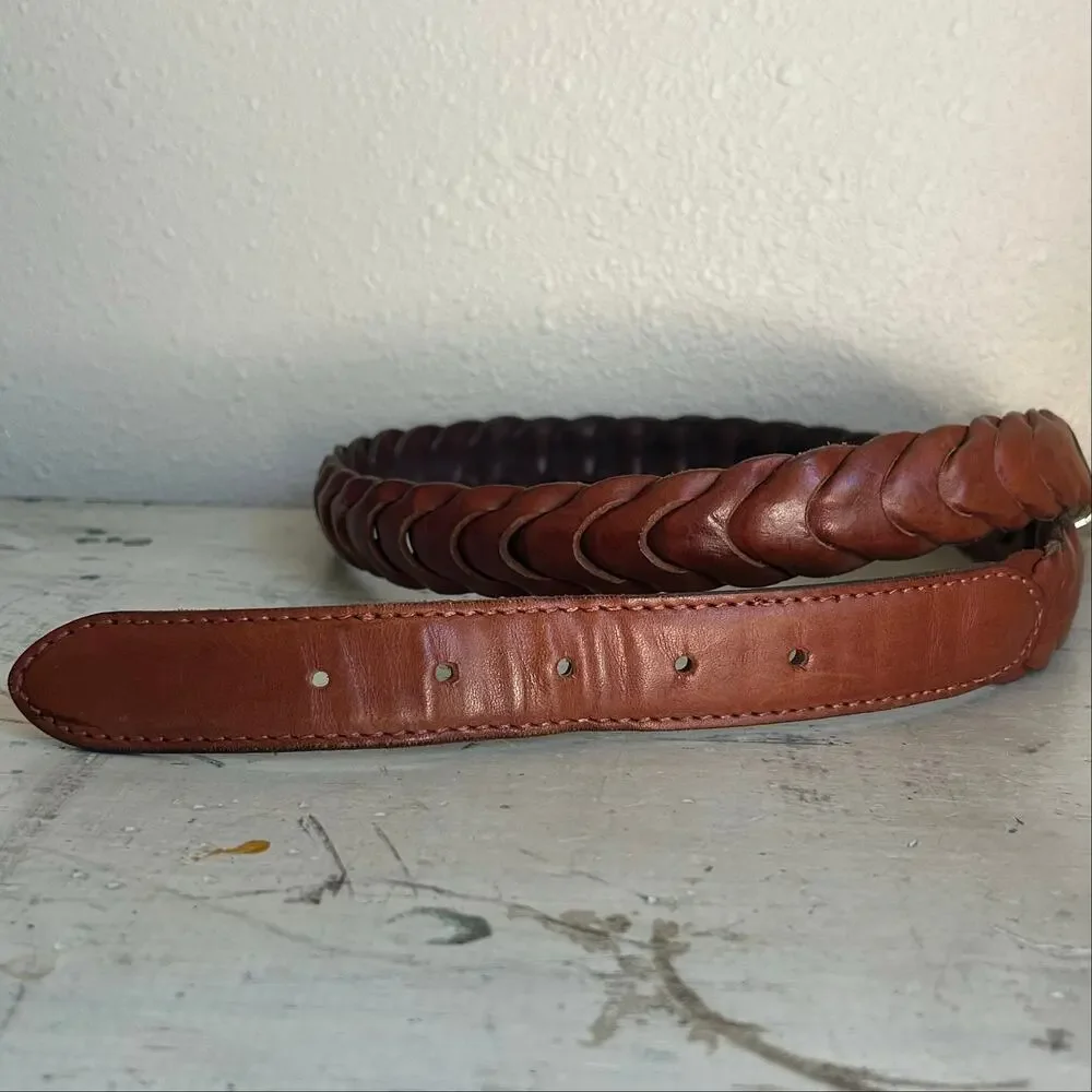 Vintage Brown Braided Leather Belt Made in Turkey coastal preppy casual Size 36